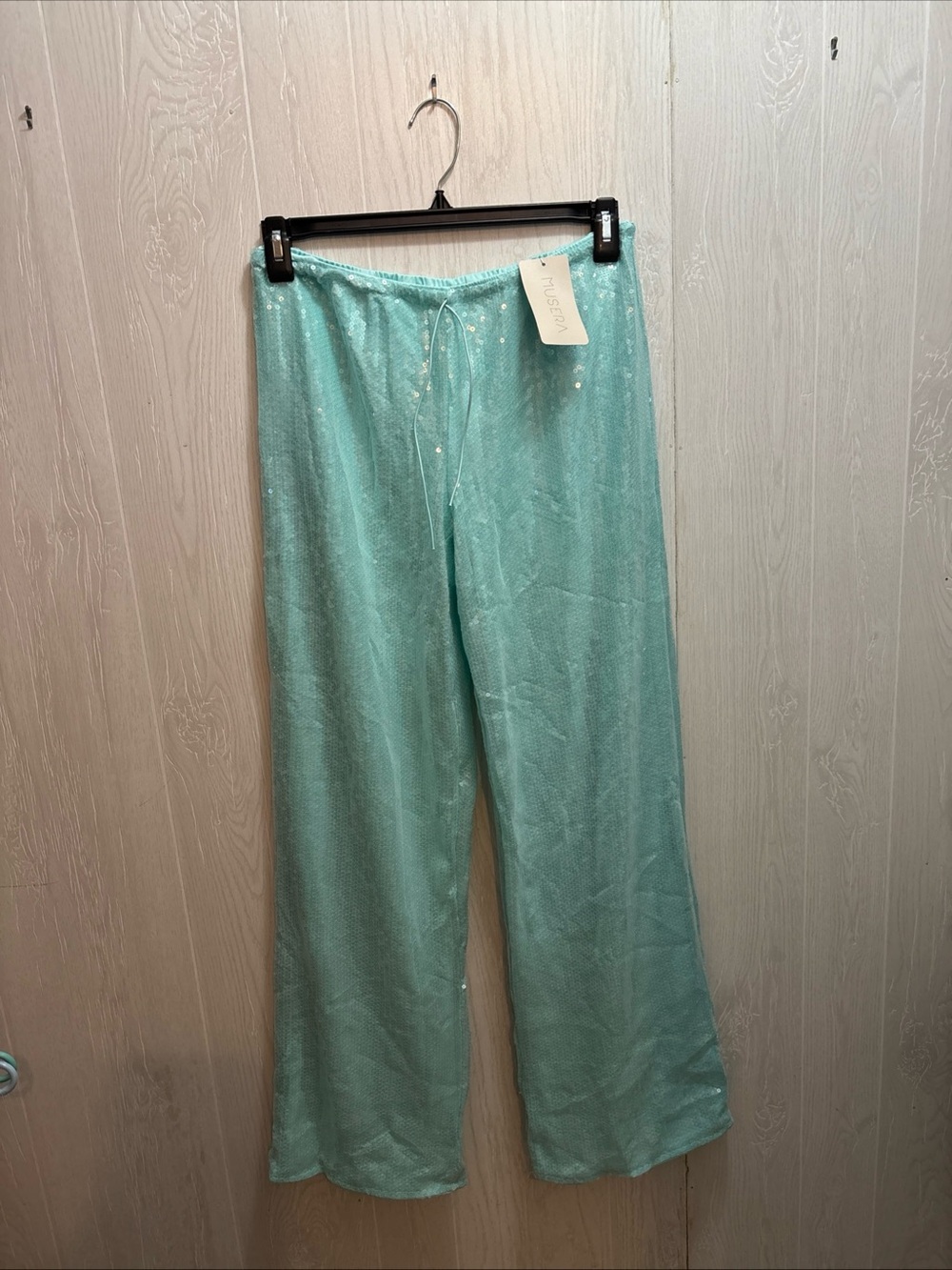 Light Aqua Wide-Leg Drawstring Pants